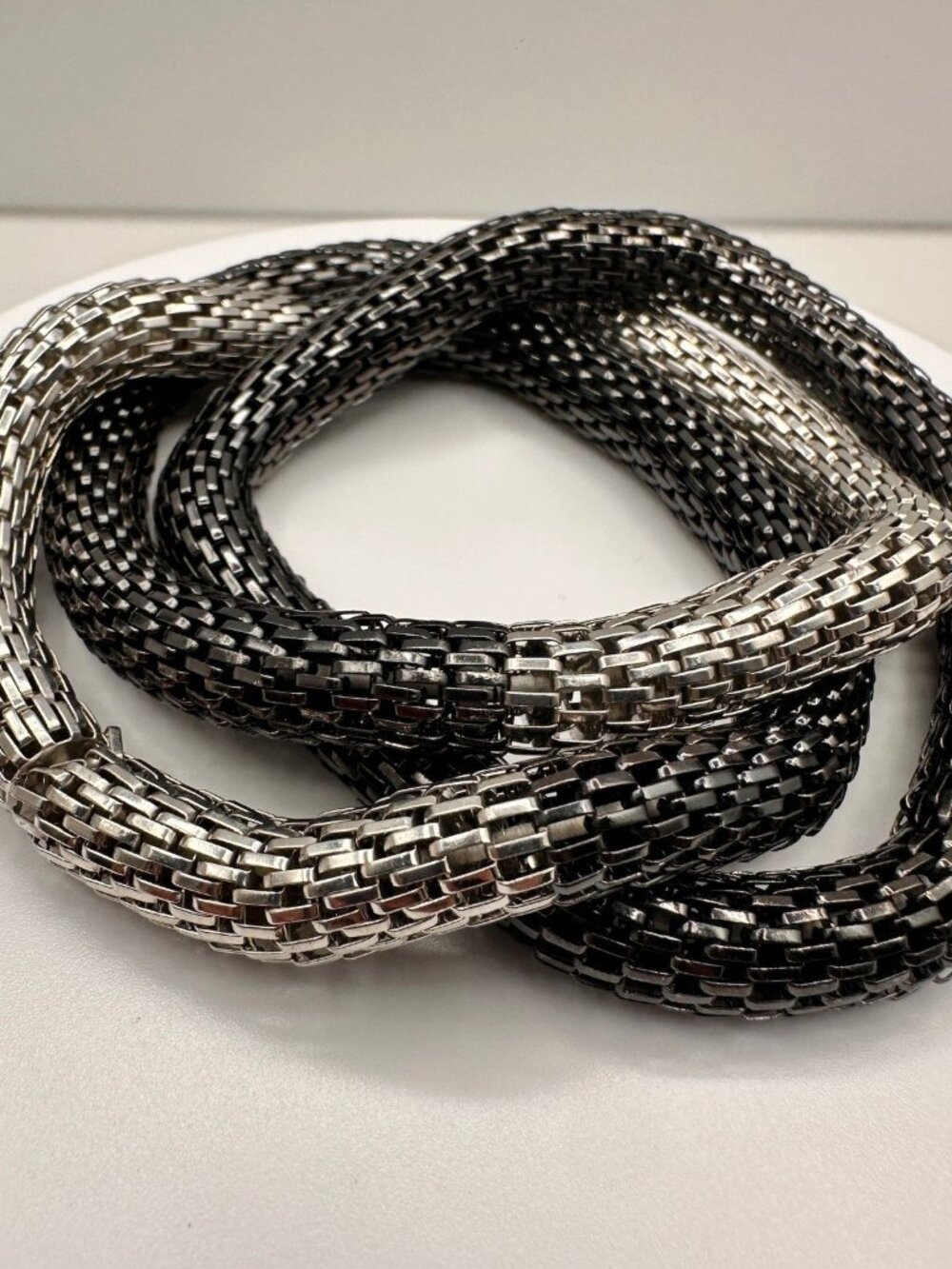 Vintage Y2K Two-Tone Mesh Chain Bracelet Silver Black Chunky Statement Jewelry